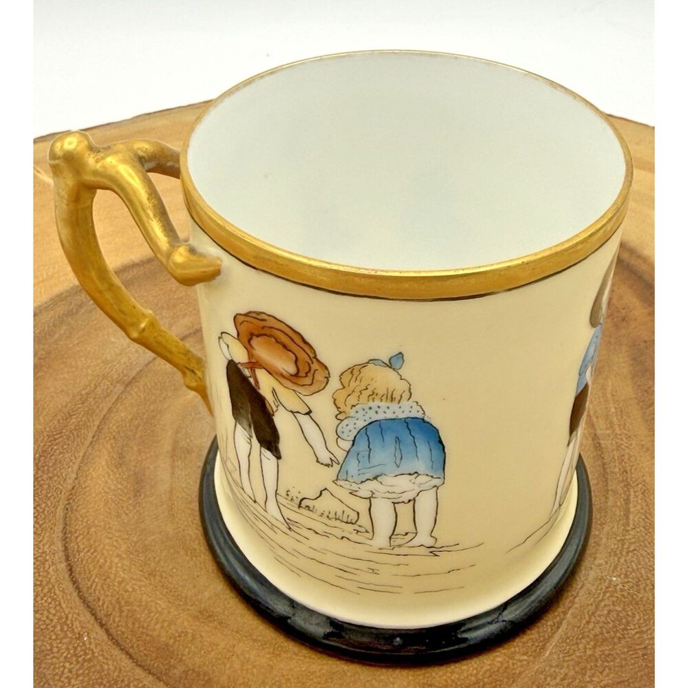 Vintage AK Klinenberg Limoges France Hand Painted Childs Mug Gold Handle 1900’s